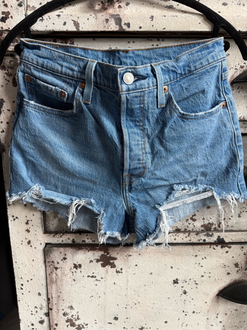 High-Rise Light Blue Denim Levi Shorts